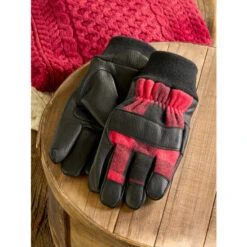 New 🤩 Vermont Country Store Men's Buffalo Check Leather And Wool Work Gloves Black ⌛