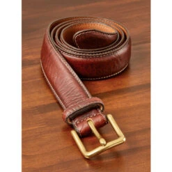 Cheap ✔️ Vermont Country Store Men's Top-Stitch Bison Leather Belt Brown ❤️