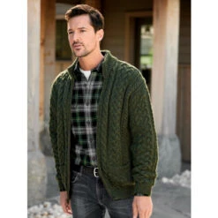 Promo 🎉 Vermont Country Store Men's Irish Wool Zip-Front Cardigan Oatmeal 🌟