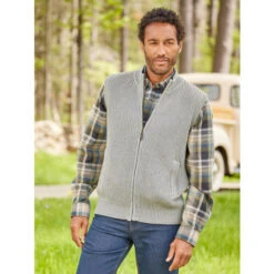 Best Sale ✔️ Orton Brothers Cotton Full-Zip Shaker Sweater Vest Gray ⭐