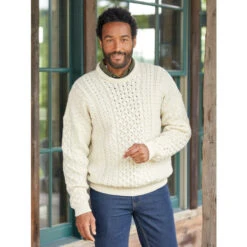 Hot Sale ⌛ Vermont Country Store Men's Irish Wool Crewneck Sweater Green 🎉