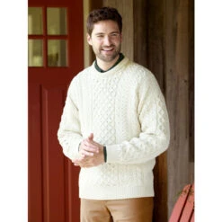 Hot Sale ⌛ Vermont Country Store Men's Irish Wool Crewneck Sweater Green 🎉 -Morton Brother Shop unnamed file 239