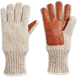 Coupon 🔥 Vermont Country Store Men's And Women's Ragg Gloves With Leather Trim Oatmeal 🧨