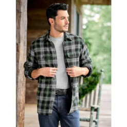 Coupon 😀 Orton Brothers Fleece-Lined Plaid Flannel ⌛ Shirt Green Plaid ⌛