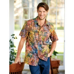 Best deal 🧨 Vermont Country Store Orton Brothers Block-Print Camp Shirt Blue Multi 😉