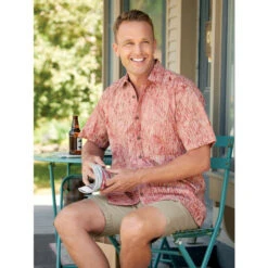 Flash Sale 🔔 Orton Brothers Short-Sleeve Cotton Batik Camp Shirt Rust ⭐