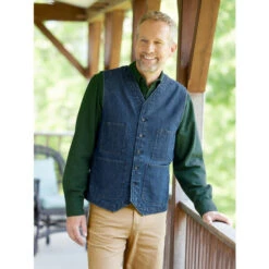 Coupon 🥰 Orton Brothers Multi-Pocket Denim Vest Blue 😍