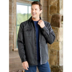 Best Sale 🎉 Orton Brothers Flannel-Lined Microsuede Shirt Jacket Charcoal 🥰