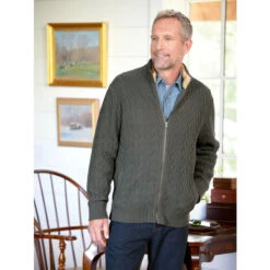 Best deal 🥰 Orton Brothers Full-Zip Cable Sweater With Sherpa Trim Charcoal 😉