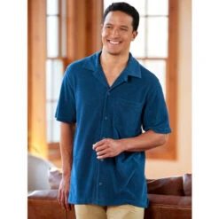 Budget 🔔 Orton Brothers Lakeside Terry-Cloth Shirt Navy ⭐