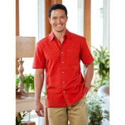 Top 10 👏 Orton Brothers Dobby Windowpane Camp Shirt Red ❤️ -Morton Brother Shop unnamed file 459