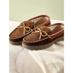 Discount ✨ Vermont Country Store Men's Two-Tone Suede Moccasin Dark Brown ⭐