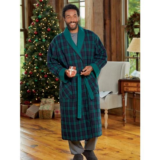 New ⭐ Vermont Country Store Men's Double-Comfort Portuguese Flannel Robe Black ⌚ Watch/green Plaid ⌛ 4 New ⭐ Vermont Country Store Men's Double-Comfort Portuguese Flannel Robe Black ⌚ Watch/green Plaid ⌛ - Image 4