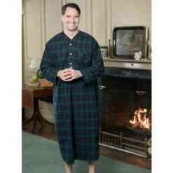 Wholesale ⌛ Vermont Country Store Men's Portuguese Cotton Flannel 54 Inch Nightshirt Black ⌚ Watch Plaid ⭐ -Morton Brother Shop unnamed file 492