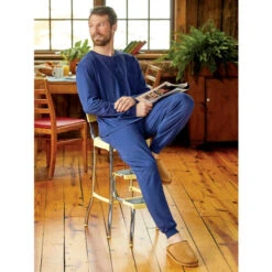 Budget 🛒 Vermont Country Store Men's Cotton Knit Ski Pajamas Navy 😀 -Morton Brother Shop unnamed file 493