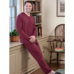 Budget 🛒 Vermont Country Store Men's Cotton Knit Ski Pajamas Navy 😀 -Morton Brother Shop unnamed file 495