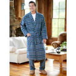 New 🧨 Vermont Country Store Men's Orton Plaid Portuguese Flannel Wrap Robe ⌛ -Morton Brother Shop unnamed file 498