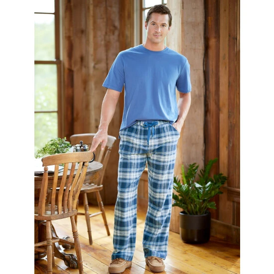Cheap ⭐ Vermont Country Store Men's Portuguese Cotton Flannel Sleep Pants Denim Plaid ⭐ 2 Cheap ⭐ Vermont Country Store Men's Portuguese Cotton Flannel Sleep Pants Denim Plaid ⭐ - Image 2