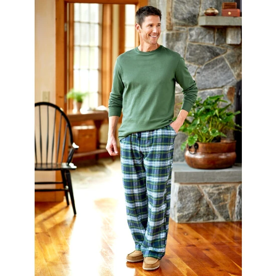 Cheap ⭐ Vermont Country Store Men's Portuguese Cotton Flannel Sleep Pants Denim Plaid ⭐ 4 Cheap ⭐ Vermont Country Store Men's Portuguese Cotton Flannel Sleep Pants Denim Plaid ⭐ - Image 4