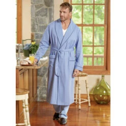 Best Pirce ๐ Vermont Country Store Men's True Blue Cotton Wrap Robe ๐