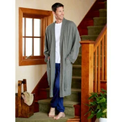 Cheap 👏 Vermont Country Store Men's And Women's Cotton Knit Wrap Robe Blue ⭐