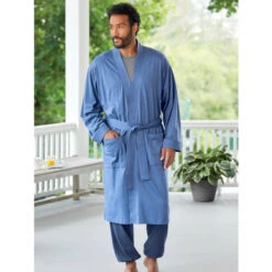 Cheap 👏 Vermont Country Store Men's And Women's Cotton Knit Wrap Robe Blue ⭐ -Morton Brother Shop unnamed file 515