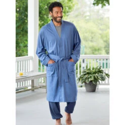Cheap 👏 Vermont Country Store Men's And Women's Cotton Knit Wrap Robe Blue ⭐ -Morton Brother Shop unnamed file 516