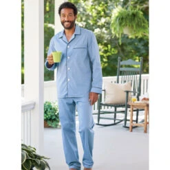 Coupon ⌛ Vermont Country Store Men's True Blue Cotton Pajamas ✔️