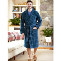 Best reviews of 😍 Vermont Country Store Men's Plush Plaid Fleece Robe Navy ⌛ -Morton Brother Shop unnamed file 520