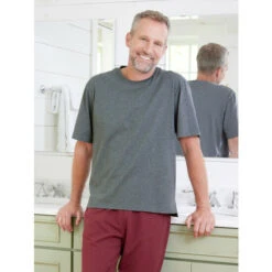 Promo 🛒 Vermont Country Store Cotton Knit Crewneck Short-Sleeve Sleep Tee Burgundy 💯