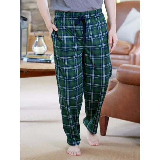 Best Pirce 👏 Vermont Country Store Men's Silky Fleece Sleep Pant Green & Navy Plaid 🔥 2 Best Pirce 👏 Vermont Country Store Men's Silky Fleece Sleep Pant Green & Navy Plaid 🔥 - Image 2