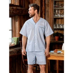 Cheap 🌟 Vermont Country Store Men's Cotton Batiste Short Pajamas Blue 👍