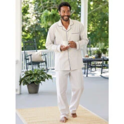 Promo ❤️ Vermont Country Store Men's Striped Cotton Seersucker Long Pajamas Navy ⌛ -Morton Brother Shop unnamed file 547