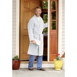 Wholesale ๐คฉ Vermont Country Store Men's Classic Stripe Cotton Seersucker Robe Blue โค๏ธ