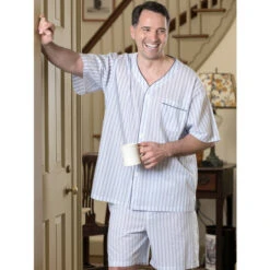 Flash Sale 🤩 Vermont Country Store Men's Ultra-Light Cotton Voile Short Pajamas Blue Stripe ✨