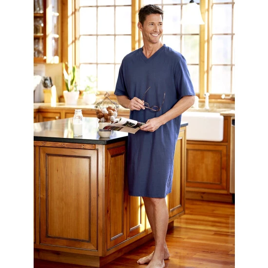 Budget 😍 Vermont Country Store Men's And Women's Cotton-Knit V-Neck Short-Sleeve Sleepshirt Gray ⌛ 2 Budget 😍 Vermont Country Store Men's And Women's Cotton-Knit V-Neck Short-Sleeve Sleepshirt Gray ⌛ - Image 2